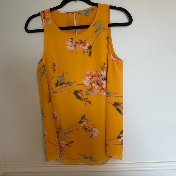NORDSTROM Daniel Rainn Mustard Yellow Floral Sleeveless Blouse Sz XS - Picture 1 of 5